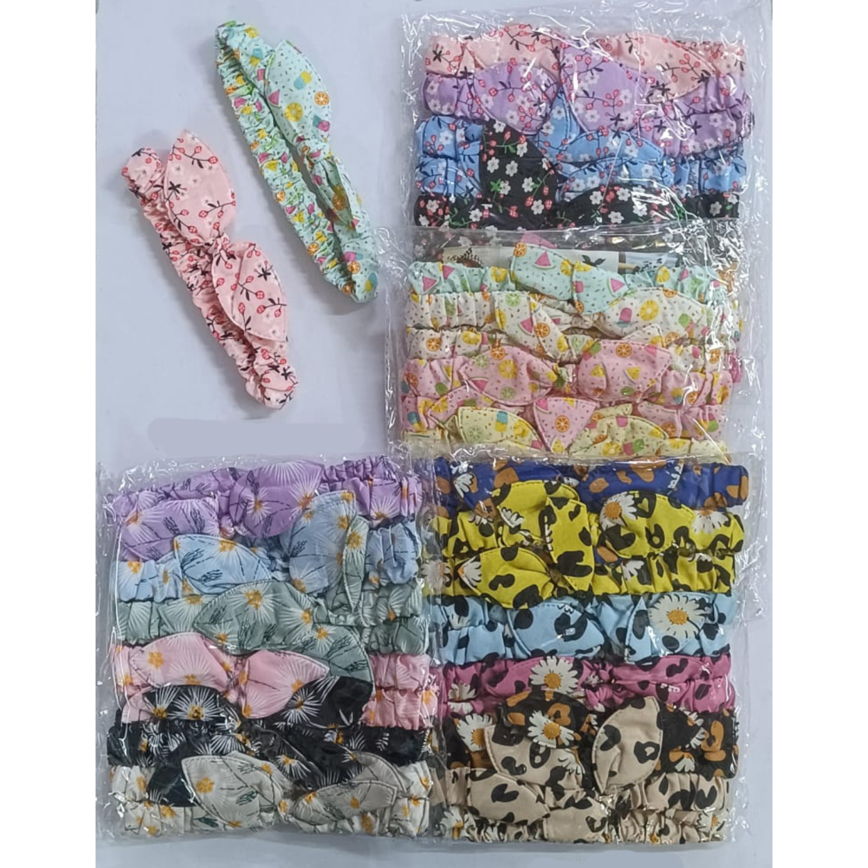 AM5426 Multicolour Rabbit Ear Hair Band - Adjustable, Polyester & Wire for Fashion and Sports