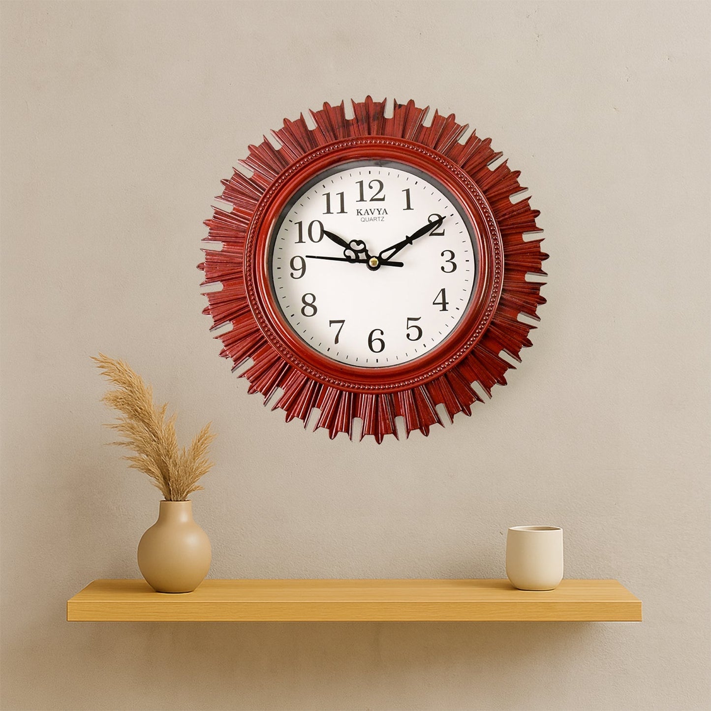 Wooden Look Round Wall Clock - Battery Operated, Easy-to-Read, Plastic Design for Home/Office Your Brand