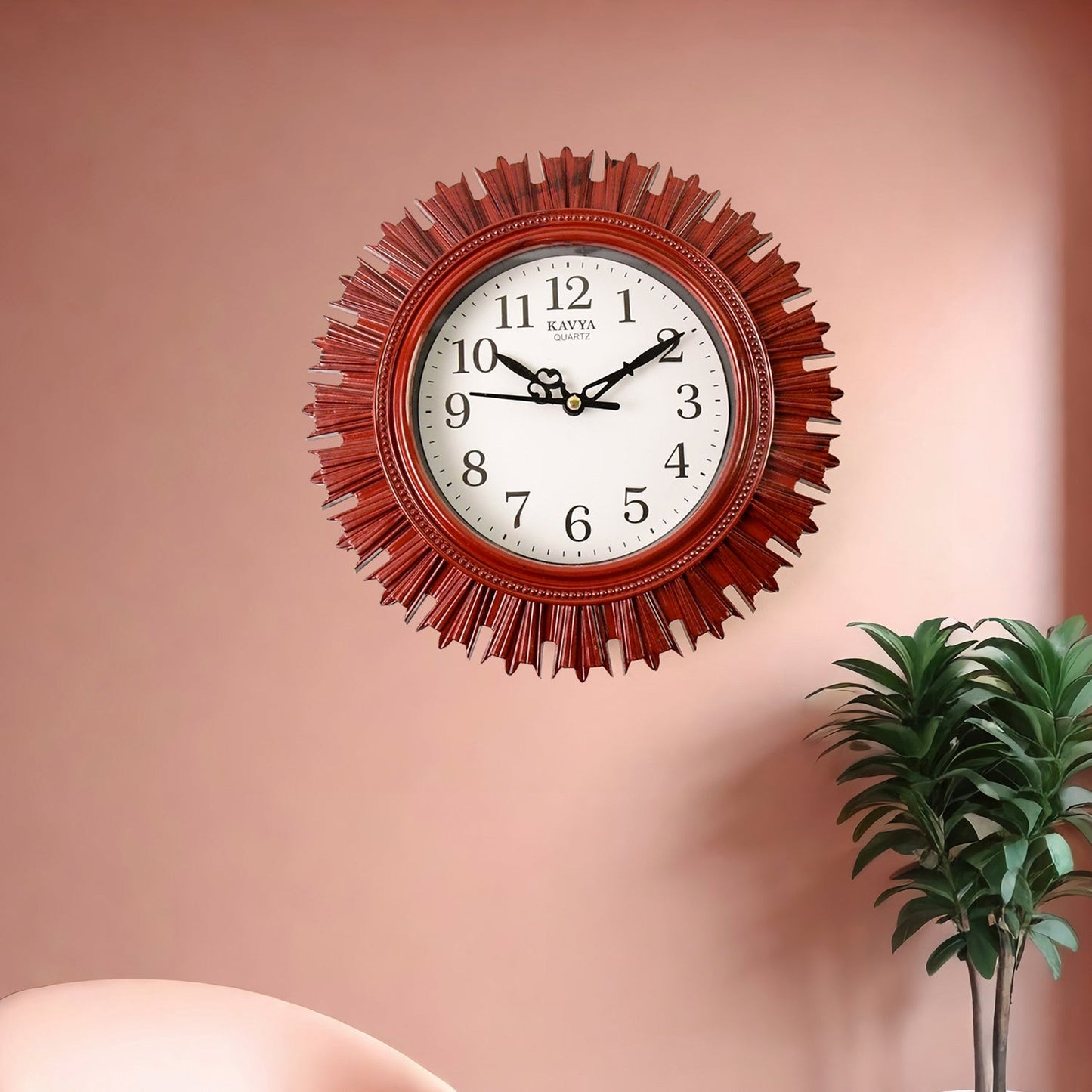 Wooden Look Round Wall Clock - Battery Operated, Easy-to-Read, Plastic Design for Home/Office Your Brand