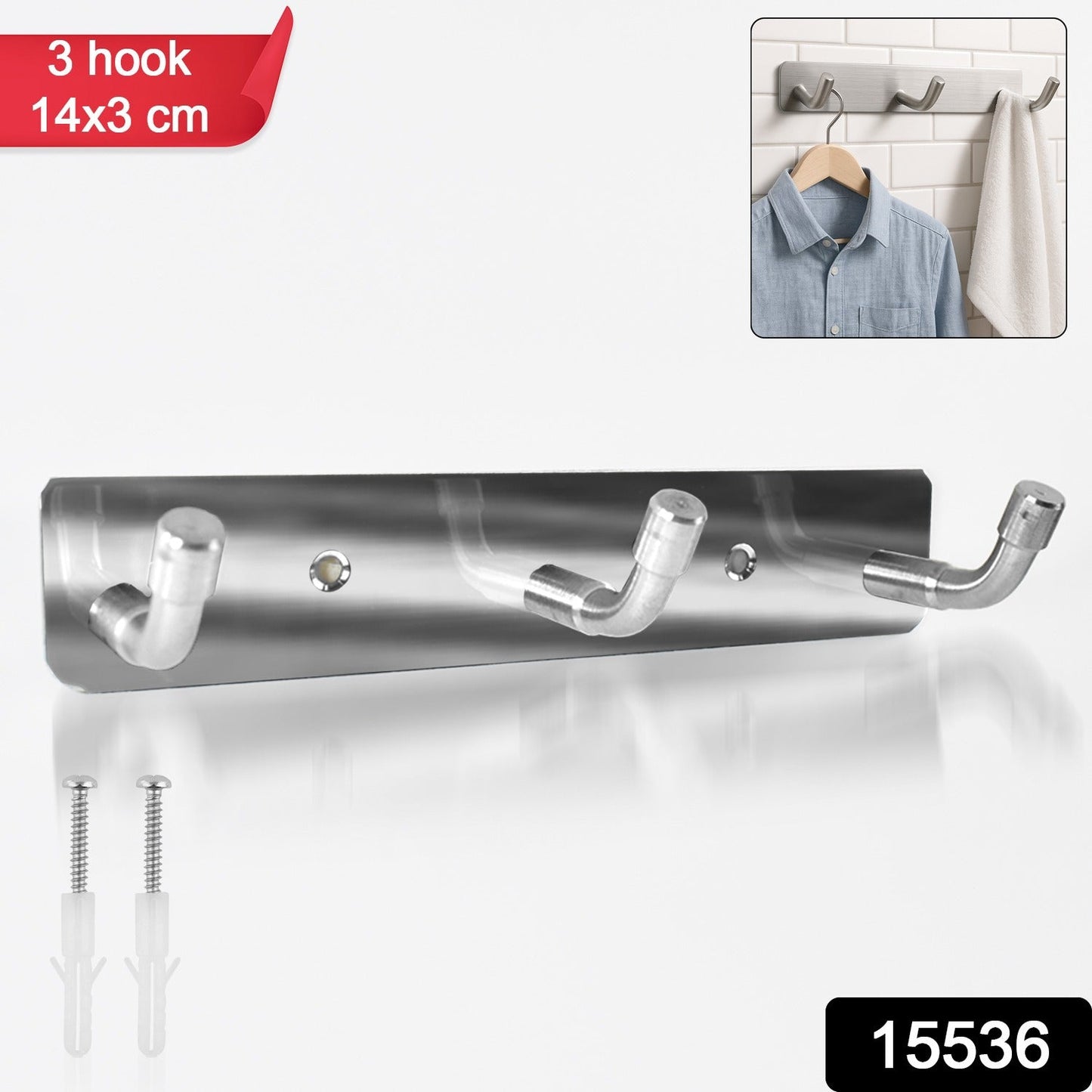 Stainless Steel Wall Mounted Coat 3 Hook Rack (14x3 / 1 Pc) Your Brand