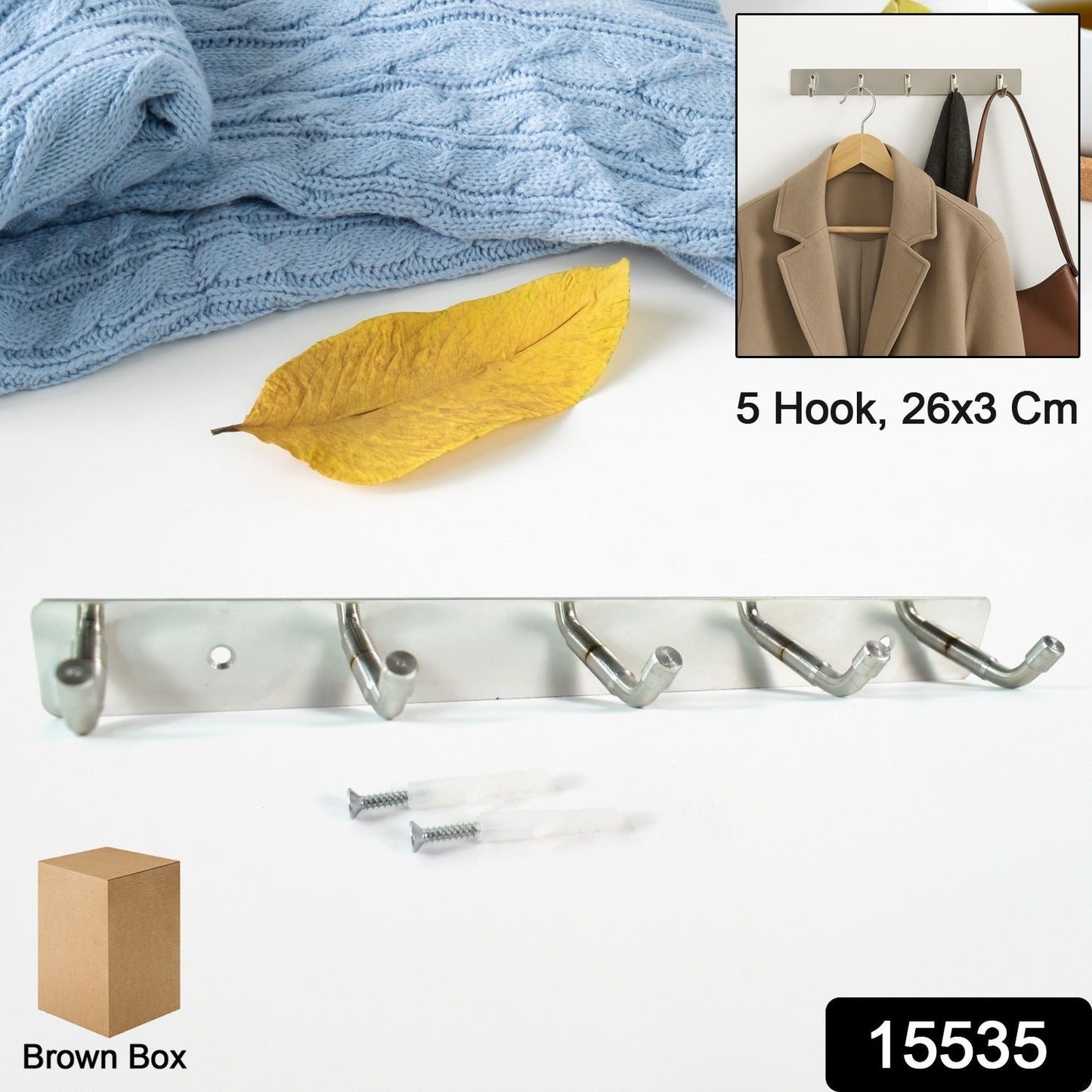 Stainless Steel Wall Mounted Coat 5 Hook Rack (26x3 / 1 Pc) Your Brand