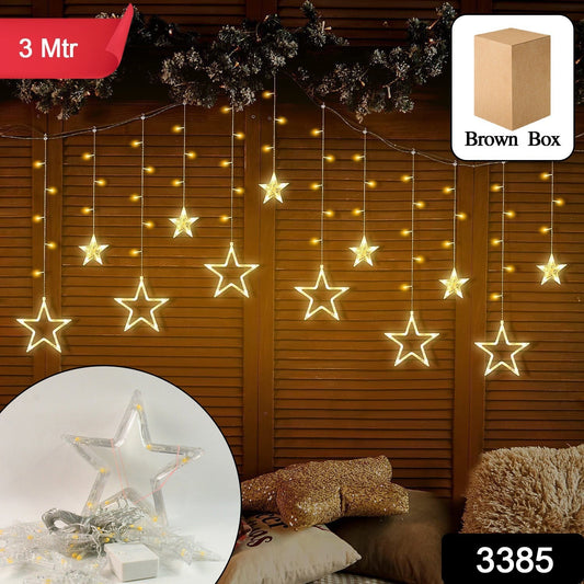 12 Stars LED Curtain String Lights with 8 Flashing Modes for Home Decoration, Diwali & Wedding LED Christmas Light Indoor and Outdoor Light ,Festival Decoration (Warm White / With Box) Your Brand