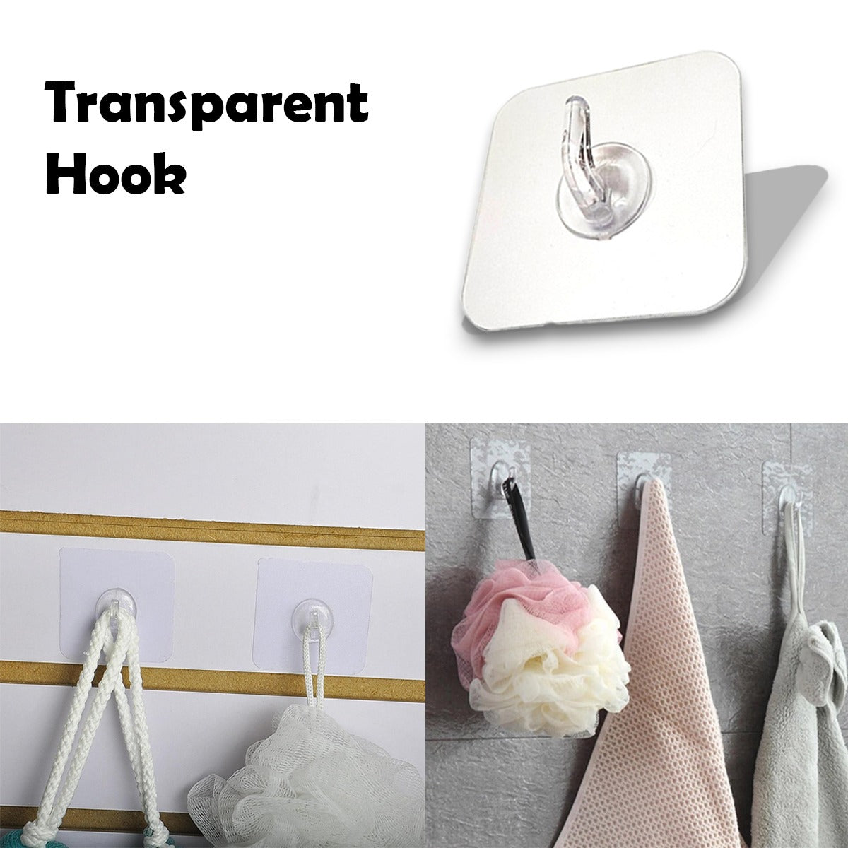 AM5490 Clear Kitchen Wall Hook-Pack of 1 - Self Adhesive Heavy Duty Wall Hooks for Hanging - Heavy Duty Adhesive Hooks for Bathroom and Kitchen