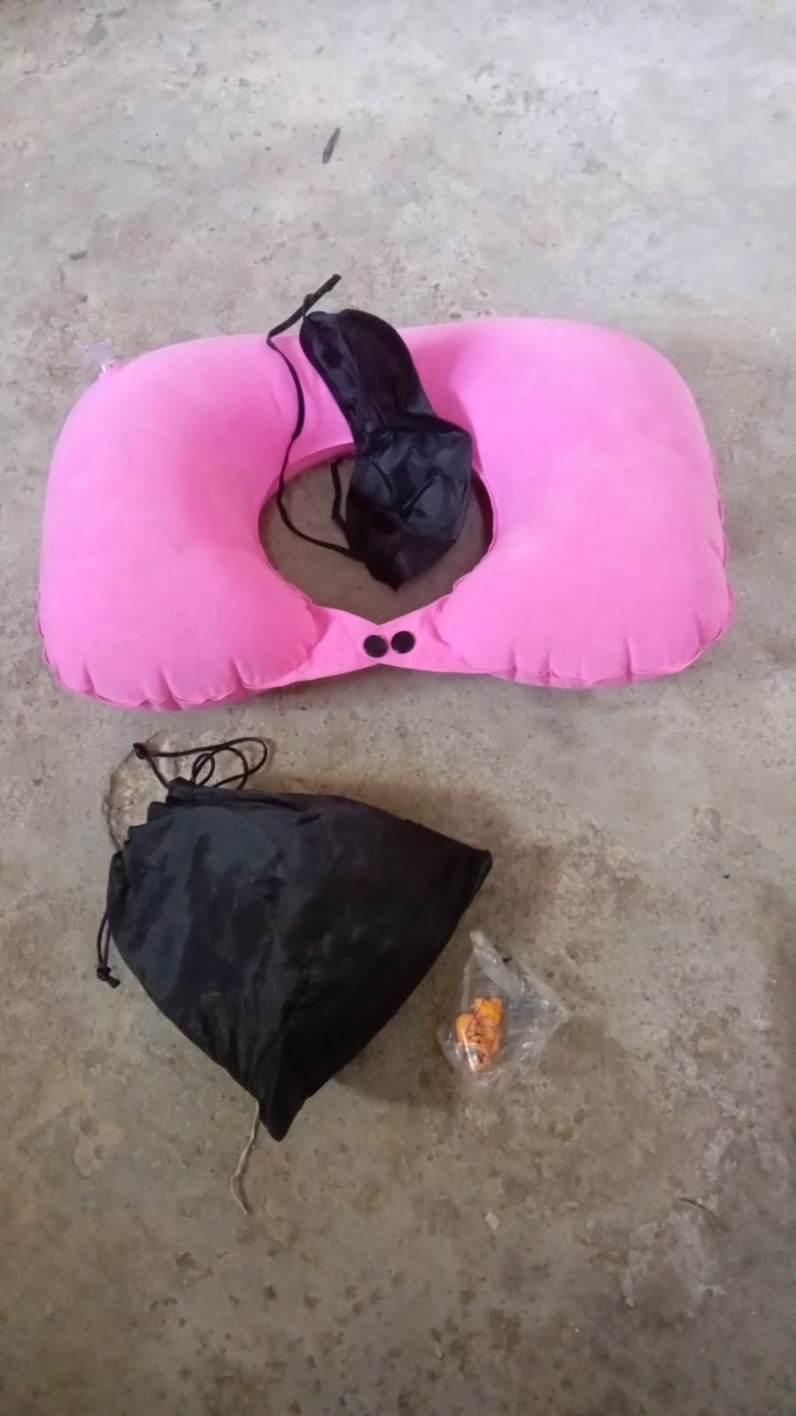 8512 3 in 1 Comfortable Travel Sleeping Kit, Neck Pillow, Eye Mask & Ear Plug Set Inflatable Plane Sleeping Pillow Head Neck Support Pillows for Travel Airplane Office, Black Your Brand