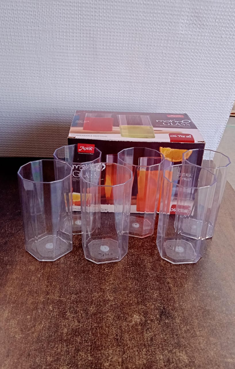 Apex Merino N’ Glass Unbreakable Plastic Drinking Glass Set (6Pc/300ml) Approx Your Brand