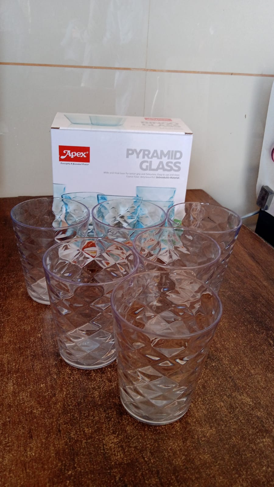 Apex Pyramid Design Unbreakable Plastic Glass – 300 ML Your Brand
