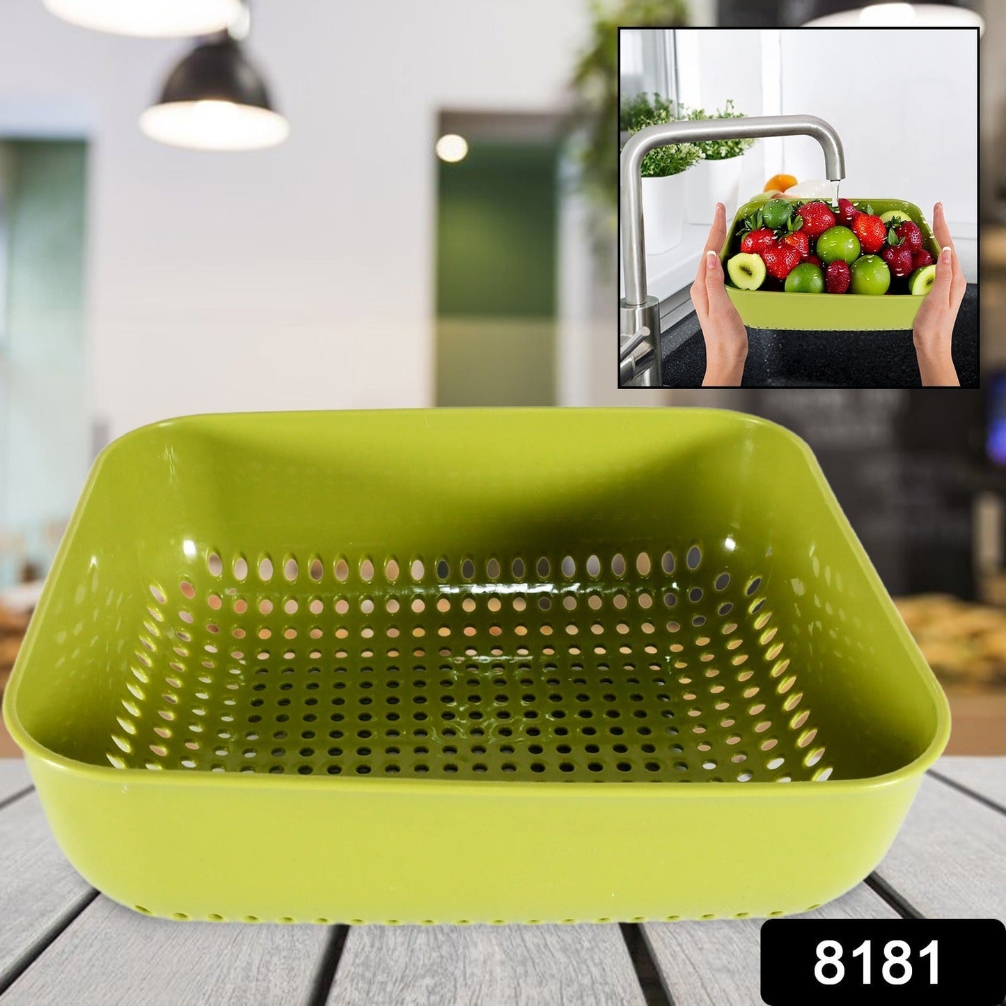 Multipurpose Small Plastic Kitchen Basket, Vegetables and Fruits Washing, Basket (20x17 Cm) Your Brand