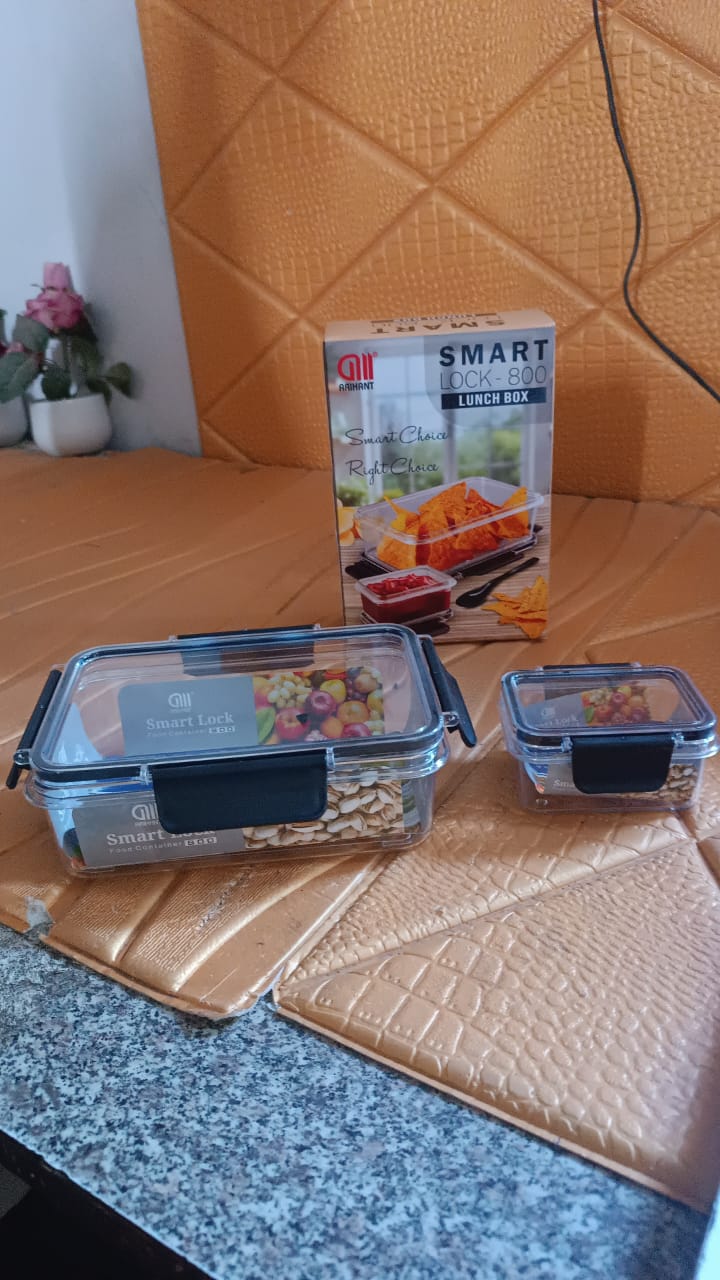 Plastic Kitchen Storage Container Big 800 ML & Small 250 ML with Air Seal Lock Lid & Spoon Your Brand