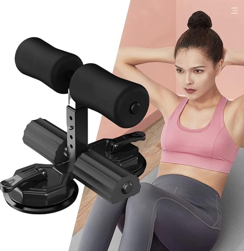 Adjustable abs crunch bar with foam rollers and suction cups for secure home workout support