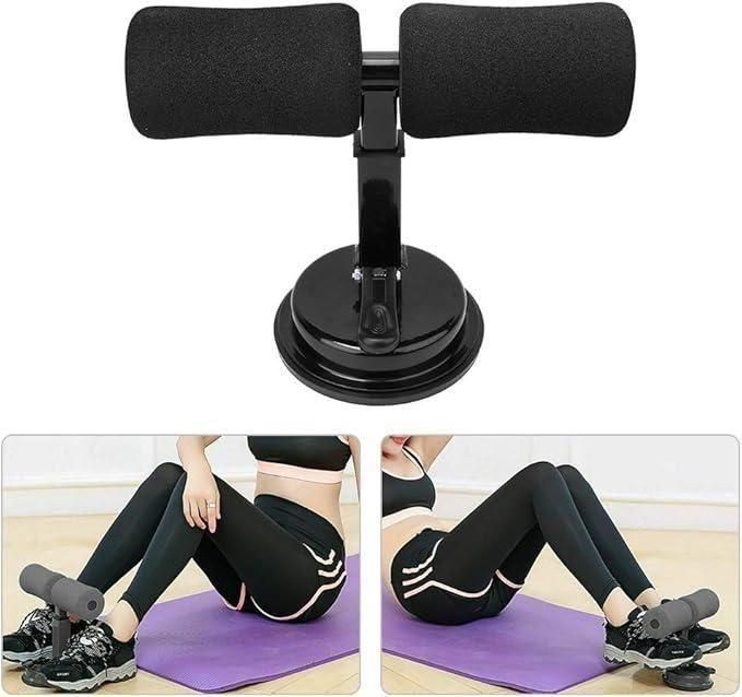 Black adjustable abs crunch bar with foam grips and suction base for home workout exercises