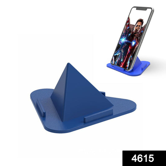 Adjustable pyramid mobile stand in blue, perfect for holding smartphones at various angles