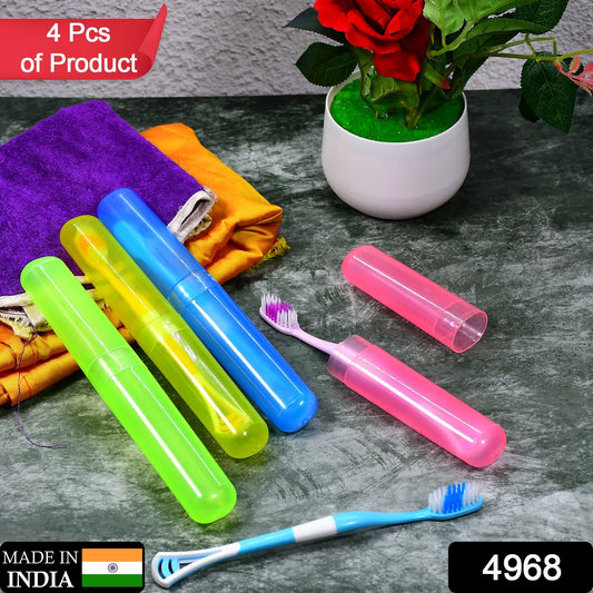 Colorful anti-bacterial toothbrush cover set in vibrant shades including pink, yellow, and green for hygienic travel