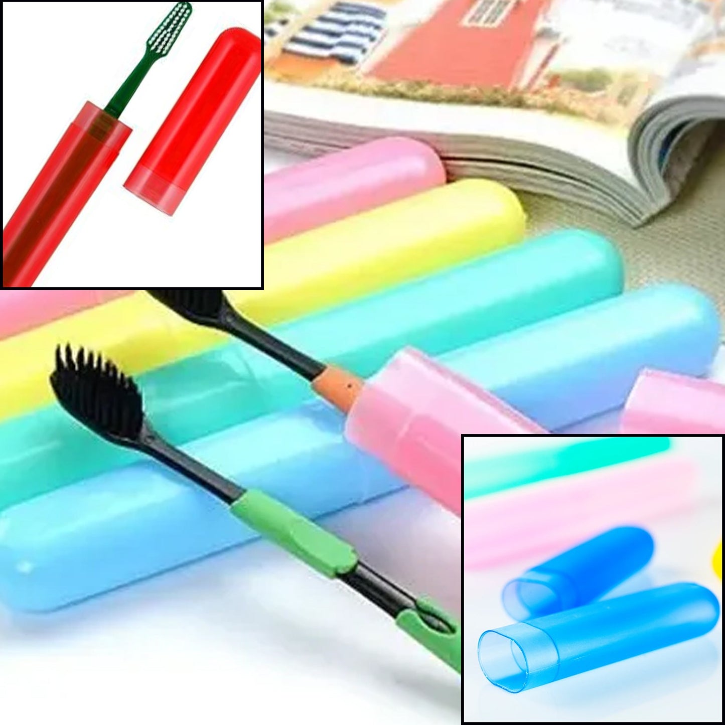 Vibrant anti-bacterial toothbrush cover set in assorted colors, ideal for travel and hygiene protection