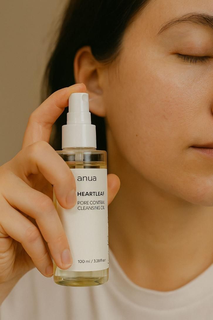 Anua Heartleaf Pore Cleansing Oil in a spray bottle, ideal for skin care routines