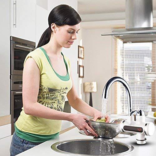 THE GIR FARMER instant electric water heater faucet on kitchen sink with woman rinsing vegetables