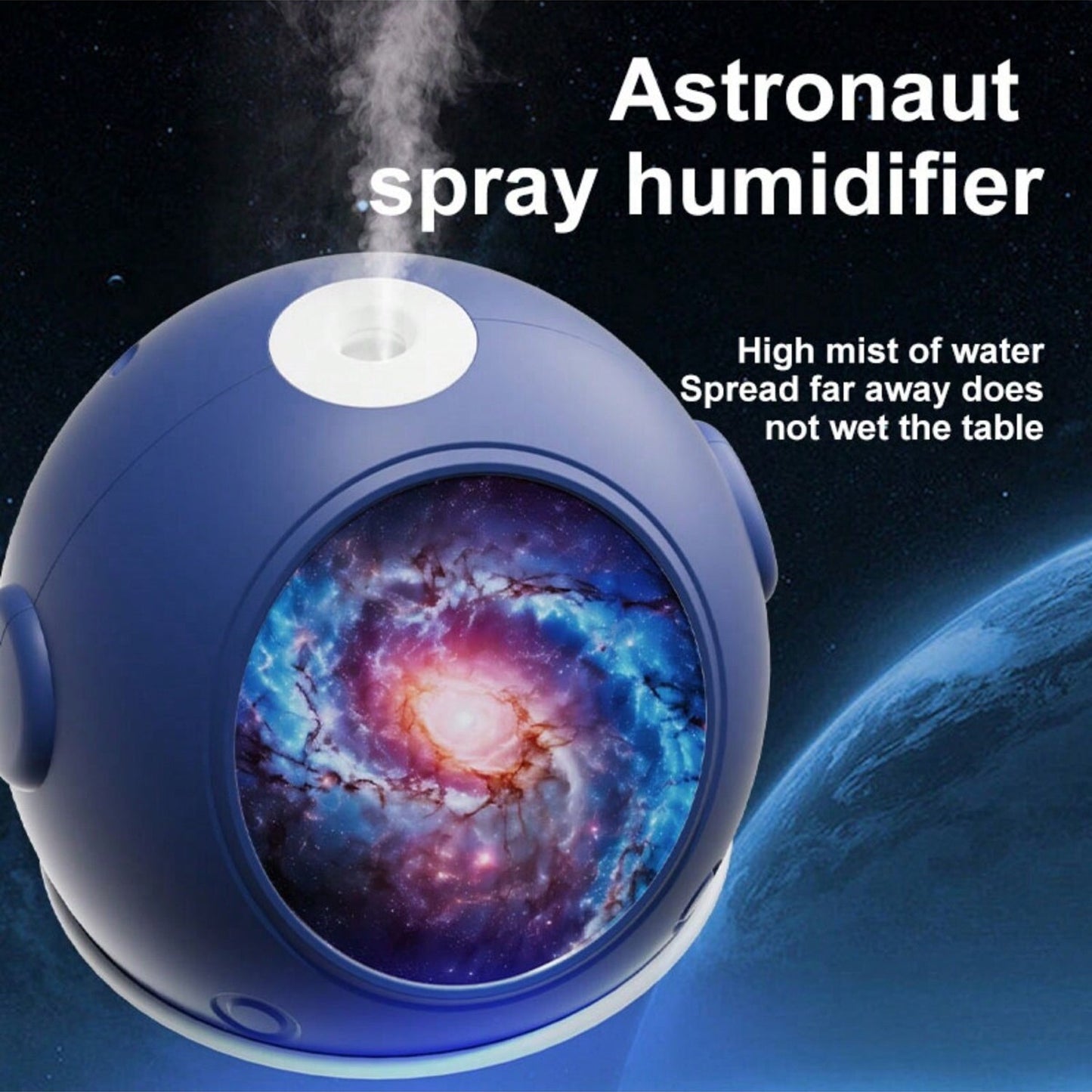 Astronaut humidifier for home with a galaxy design, producing high mist without wetting surfaces