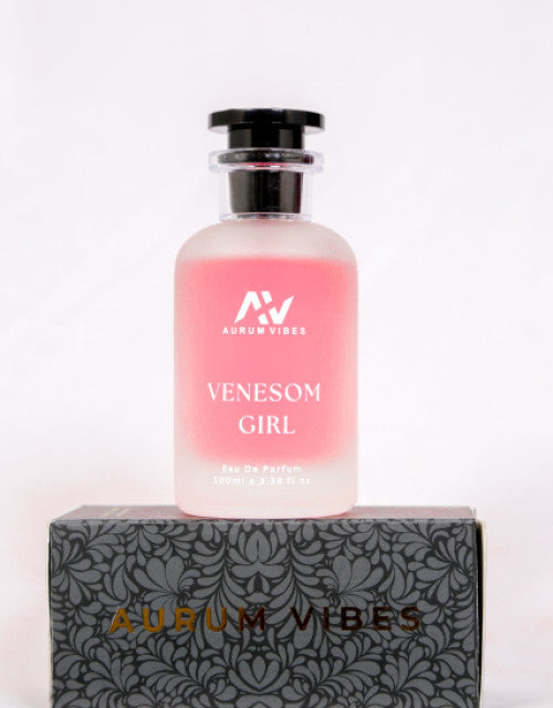 The Gir Farmer long-lasting floral perfume 100ml bottle with pink gradient and black cap on patterned box