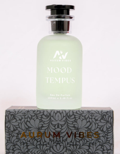Mood Tempus natural fragrance eau de parfum in frosted glass bottle by The Gir Farmer on decorative box