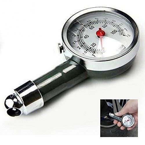 Dial-style auto tire pressure gauge with a chrome finish and easy-to-read measurements