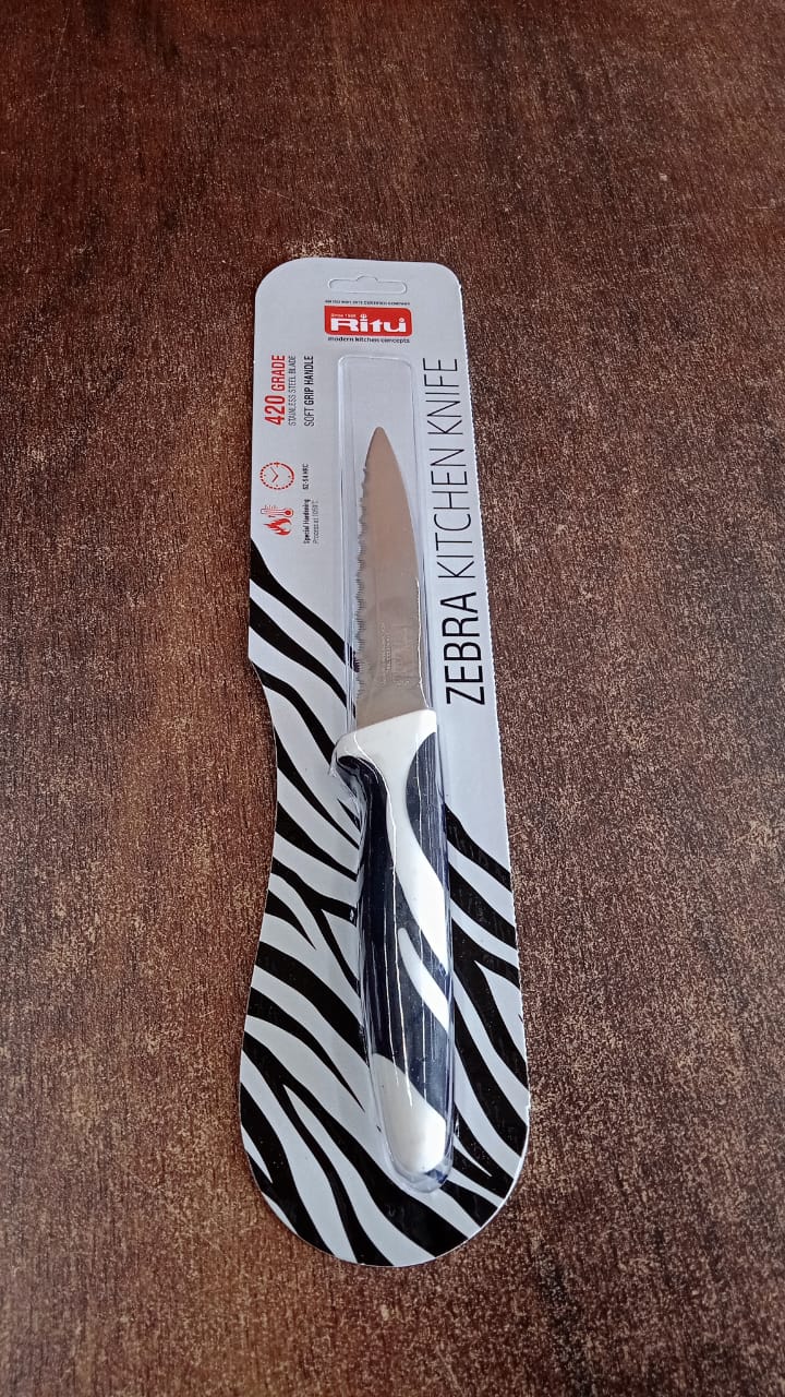 Ritu Stainless Steel Serrated Blade Zebra Kitchen Knife (1 Pc) Your Brand