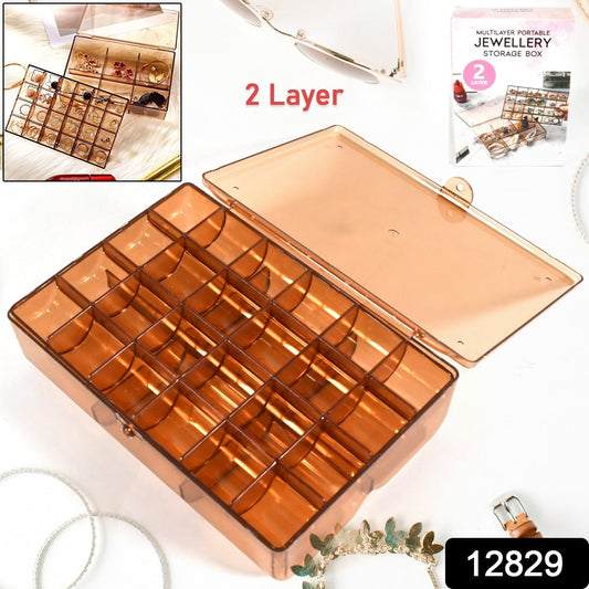 2 layer Acrylic Jewelry Storage Box Dustproof Earring Box, Storage Box Portable Nail Art Storage Case, 24-Grid Small and 6-Grid Big case Makeup Vanity Box (1 Pc / 30 Compartment) Your Brand