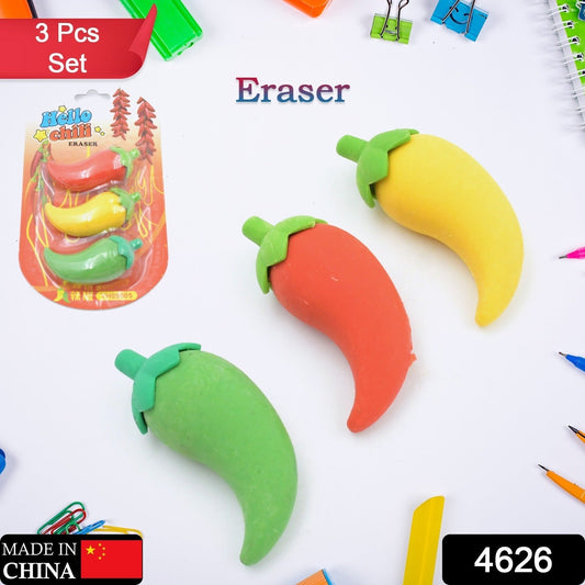 3D Fancy Colorful Chili Shape Erasers – Mini Novelty Eraser Set (3 Pc) Your Brand