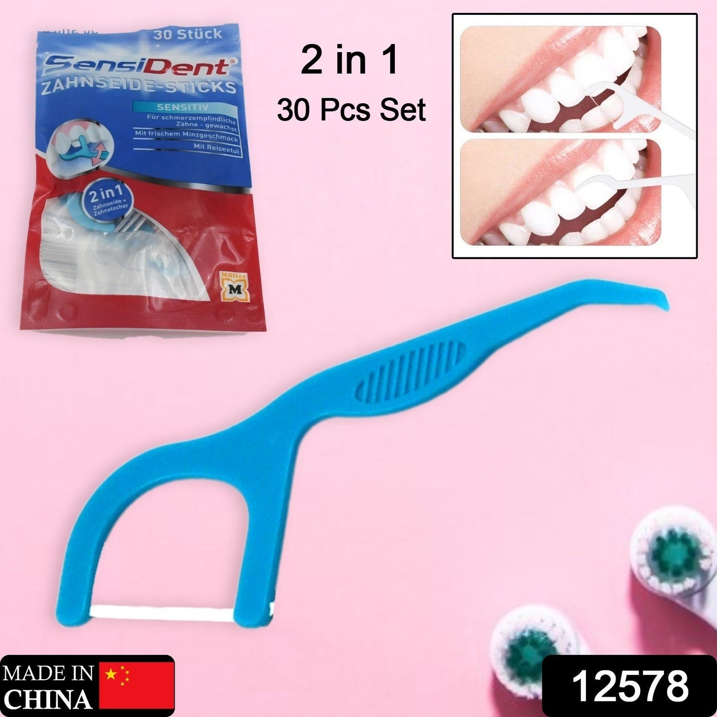 2 In 1 Tooth Picks Flosses, Portable Toothpicks, Resealable Oral Care Dental Flosser, Easy Storage Dental Pick for Fresh Breath and Healthy (30 Pcs Set) (Mix Color) Your Brand
