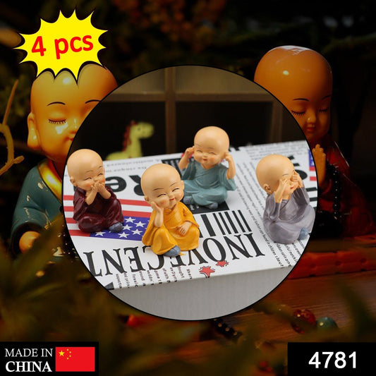 Baby Buddha showpiece set of four colorful figurines, perfect for home decor and gifts