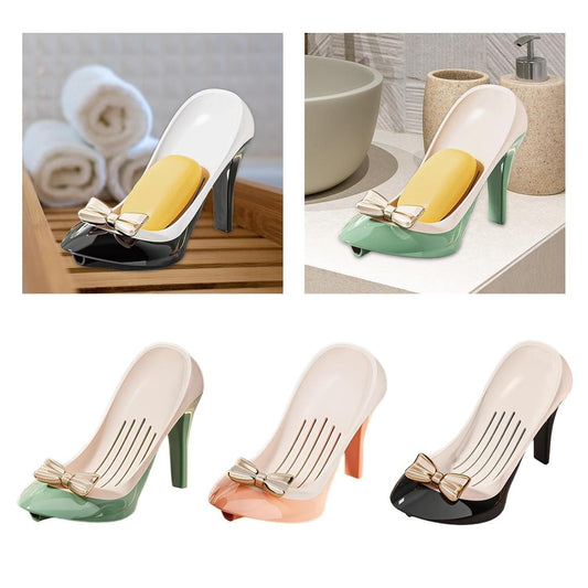 THE GIR FARMER sandal shaped soap holder high heel soap dish with bow and drainage slots in pastel colors