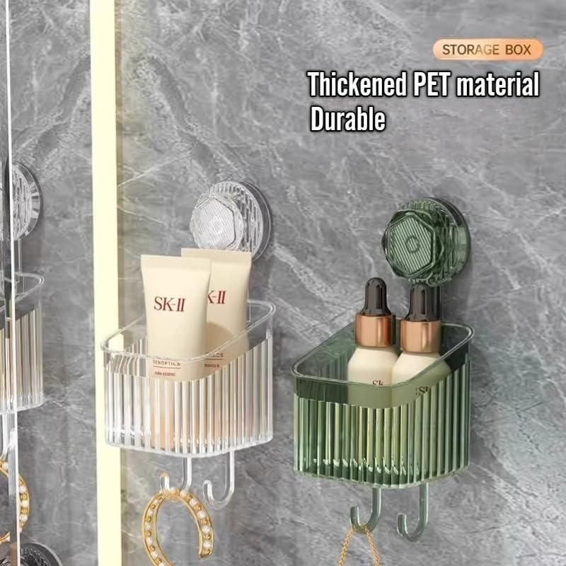 THE GIR FARMER bathroom suction cup storage in clear and green thickened PET material mounted on gray tile wall