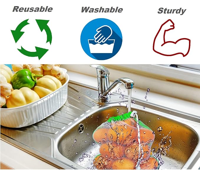 Gir Farmer fridge storage bags for vegetables being washed in kitchen sink with fresh vegetables nearby