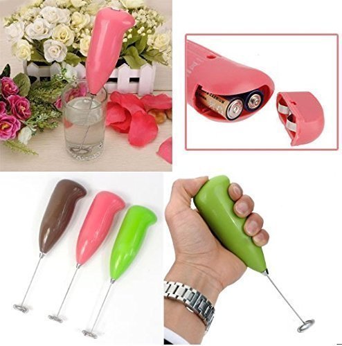 THE GIR FARMER hand blender set in pink green and brown shown with battery compartment best hand blender for frothy coffee