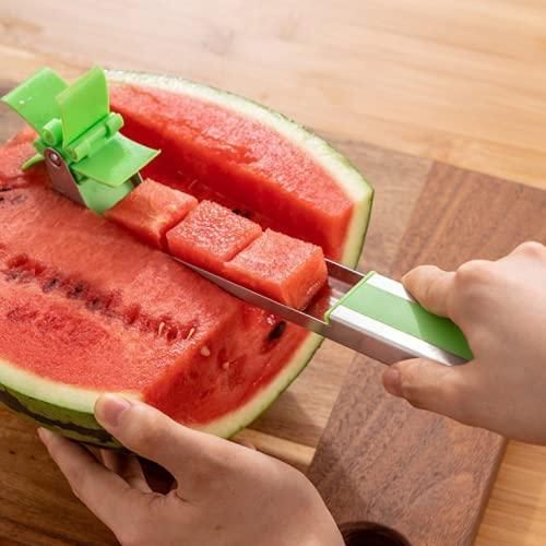 The best tool for slicing watermelon cutting perfectly sized watermelon cubes with green and silver slicer