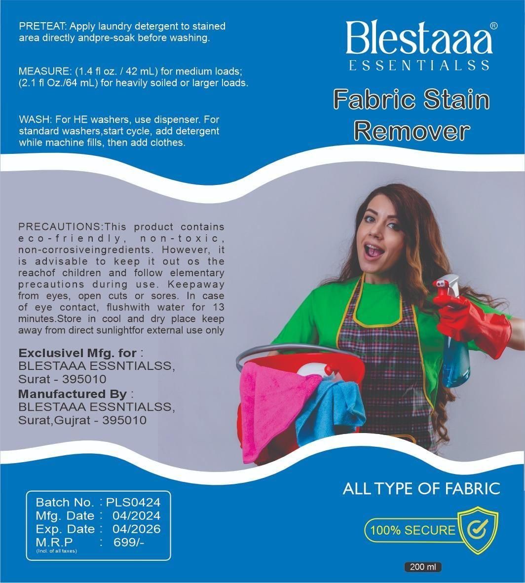 Blestaaa Essentials organic fabric stain remover with eco-friendly formula and instructions on bottle