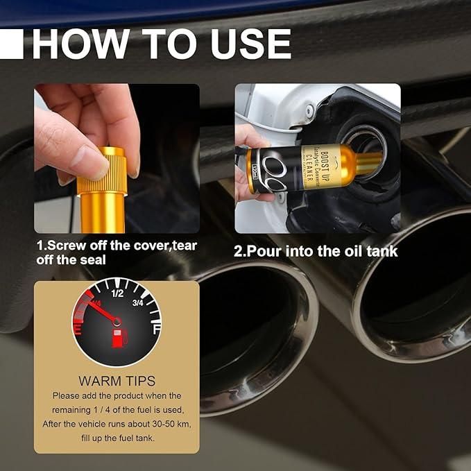 Step by step instructions showing how to use fuel injector cleaner for cars by pouring into the oil tank