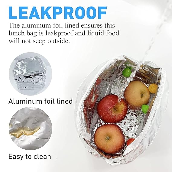 Large insulated lunch bag by THE GIR FARMER with leakproof aluminum foil lining and easy to clean interior
