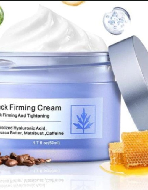 The Gir Farmer natural neck wrinkle cream for women in lavender jar with honeycomb and coffee beans