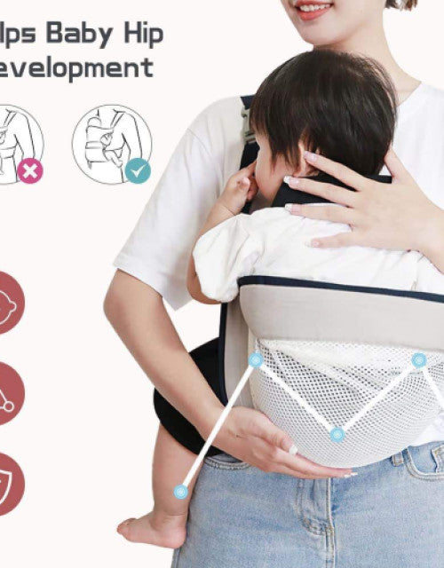 Breathable baby sling carrier designed to support hip development for comfortable carrying