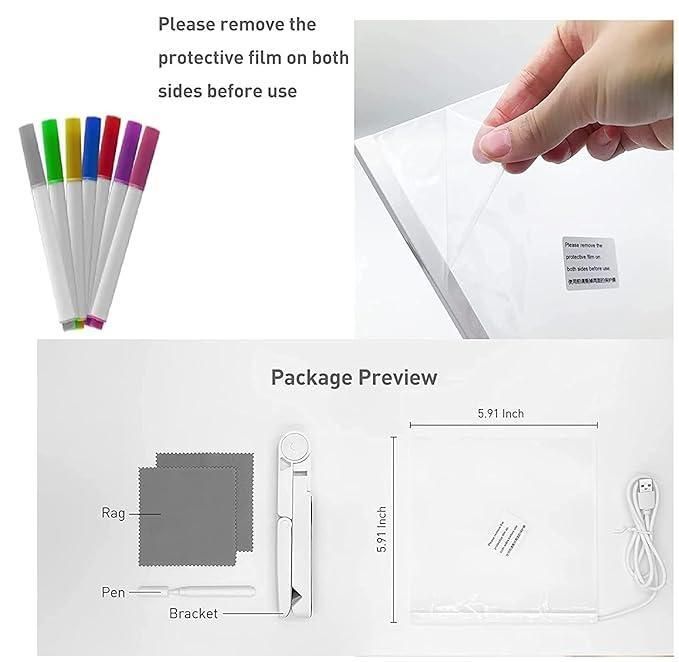 THE GIR FARMER light up drawing pad for kids with six markers USB cable peel off protective film and folding stand