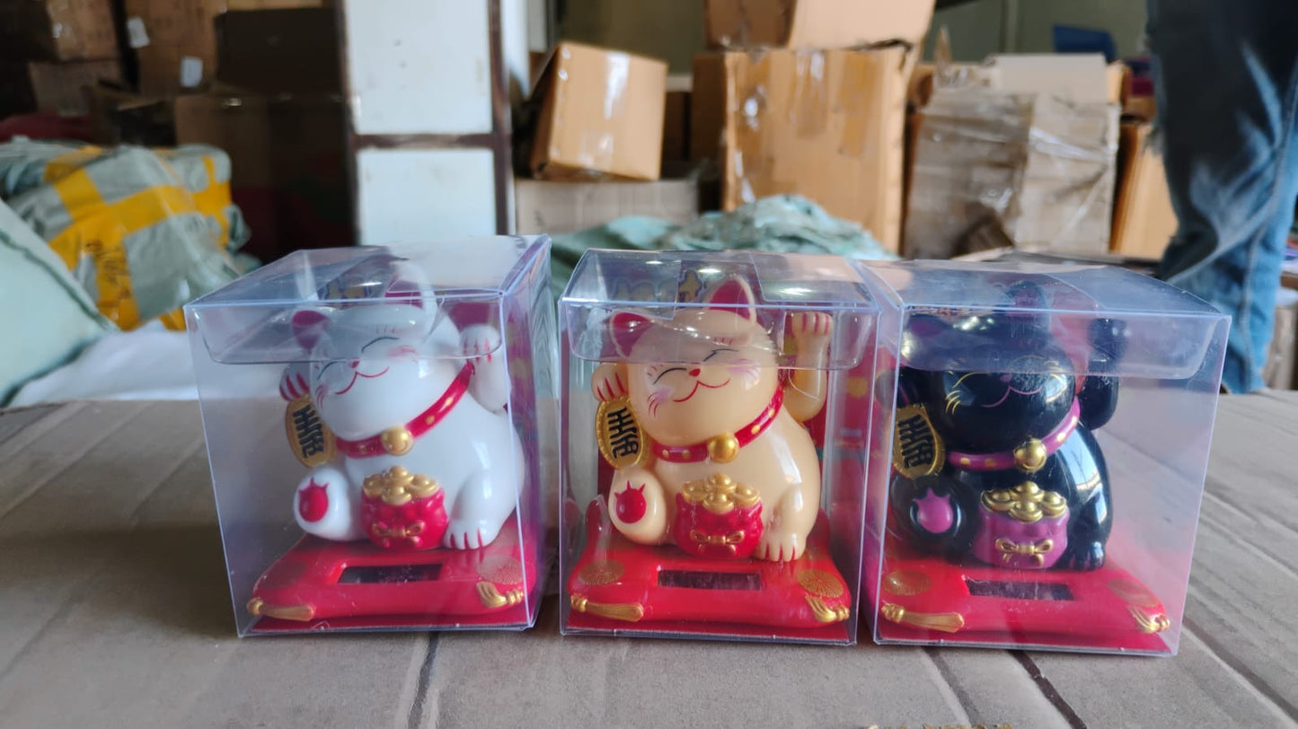 Solar Powered Happy Cat Beautiful with Arm Waves Wealth Cat (1 Pc / Mix Color) Your Brand