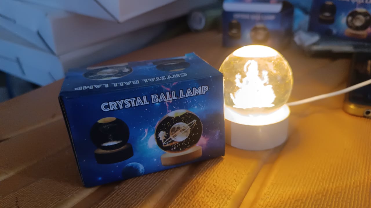 Ganpati 3D Crystal Ball lamps With Wood Base Your Brand