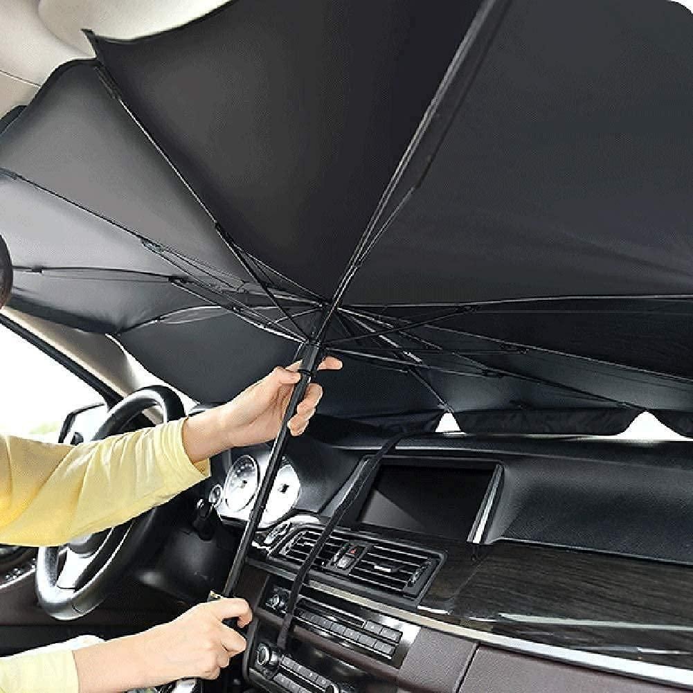 Car windshield sun shade umbrella providing shade and protection from sunlight inside a vehicle
