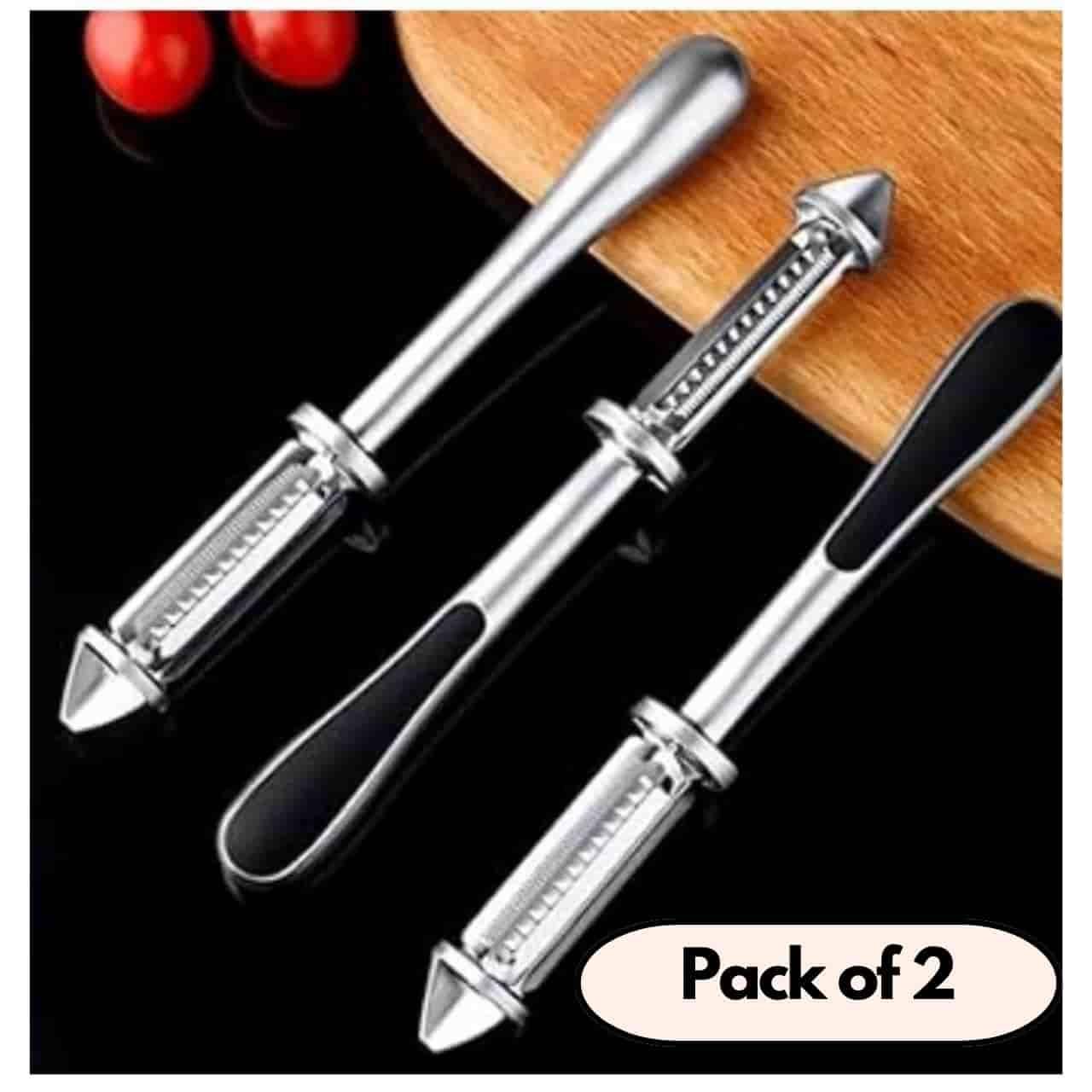 THE GIR FARMER stainless steel vegetable and fruit peeler set with ergonomic black handles and serrated blades