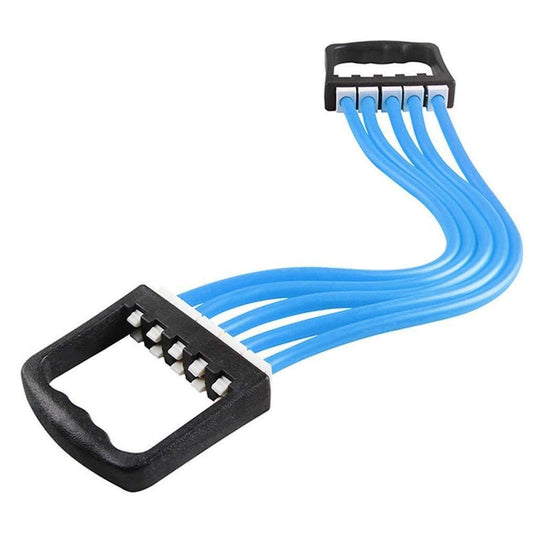 Blue chest expander resistance bands with ergonomic handles for strength training and fitness exercises