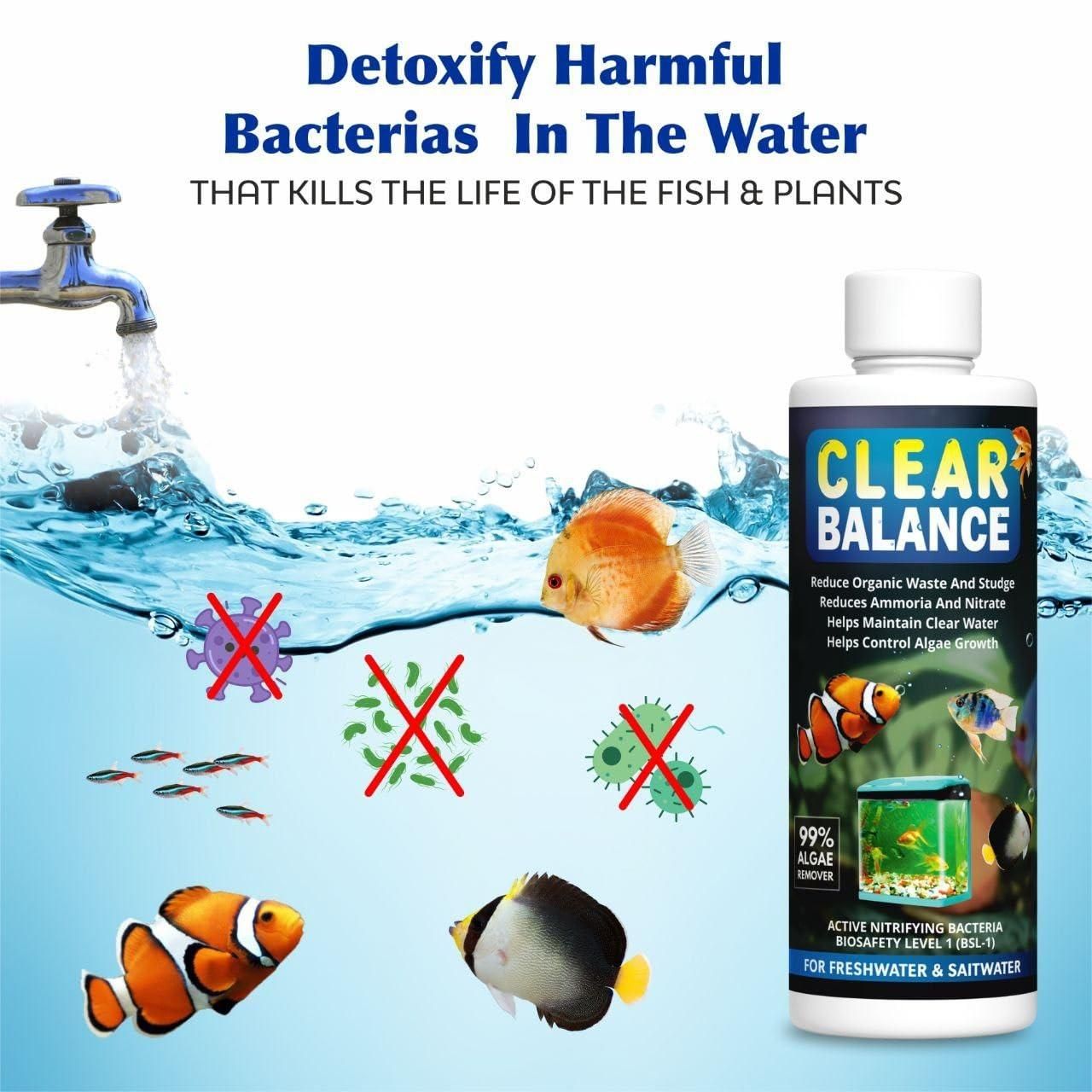 Clear Balance aquarium water cleaner for freshwater and saltwater detoxifying harmful bacteria in aquarium water