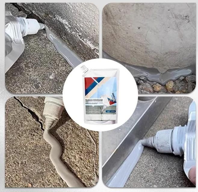 Concrete crack repair adhesive being applied to fix various cracks and edges on concrete surfaces