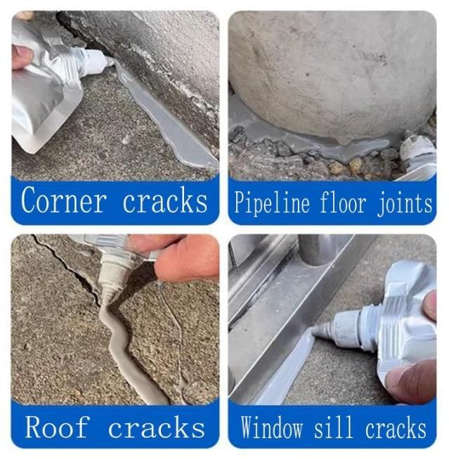 Concrete crack repair adhesive being applied to corner cracks pipeline floor joints roof cracks and window sill cracks