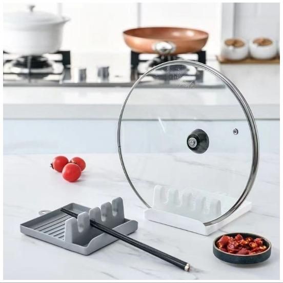 THE GIR FARMER gray countertop spoon and lid holder on kitchen counter with lid and chopsticks