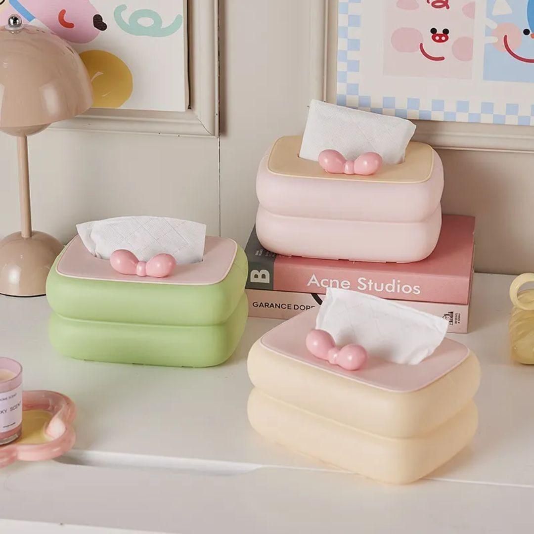 Creative square tissue box holder set in pastel colors, perfect for home decor and organizing tissues