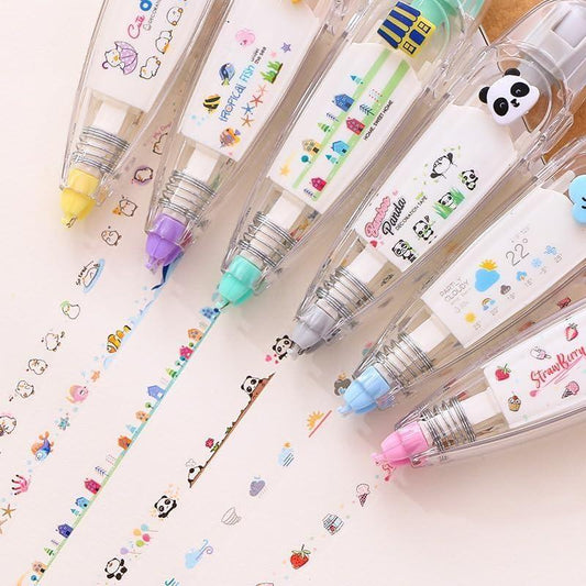 Assorted cute decoration tape pens in pastel colors with fun designs for creative projects